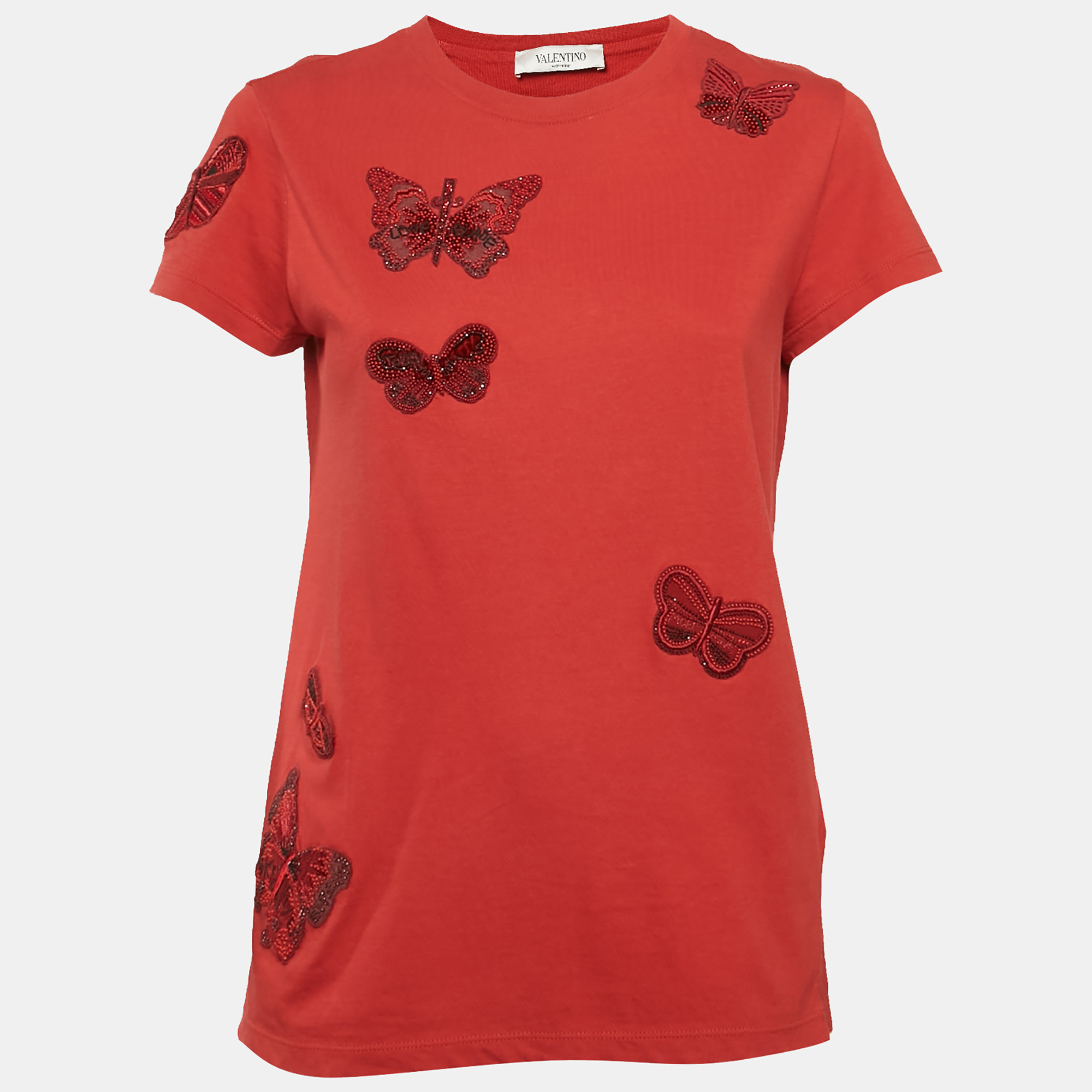 

Valentino Red Cotton Butterfly Appliqued T-Shirt S