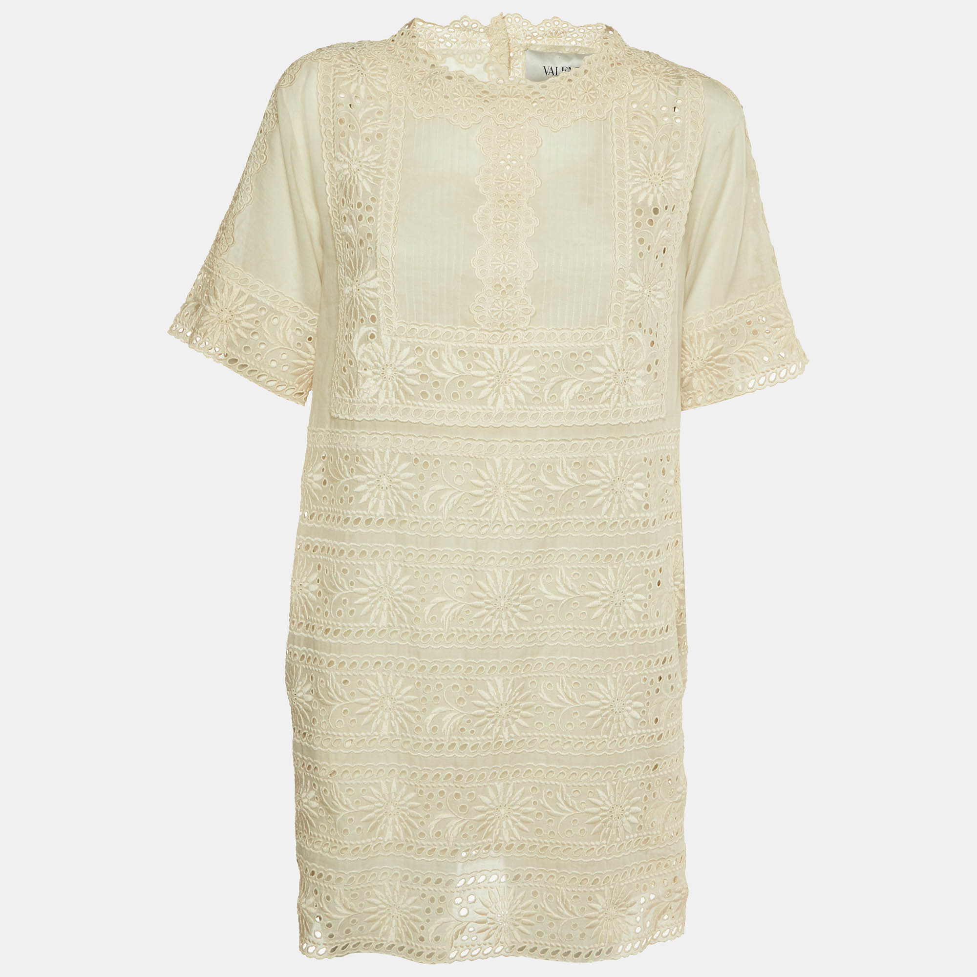 

Valentino Cream Eyelet Lace Cotton Shift Dress S