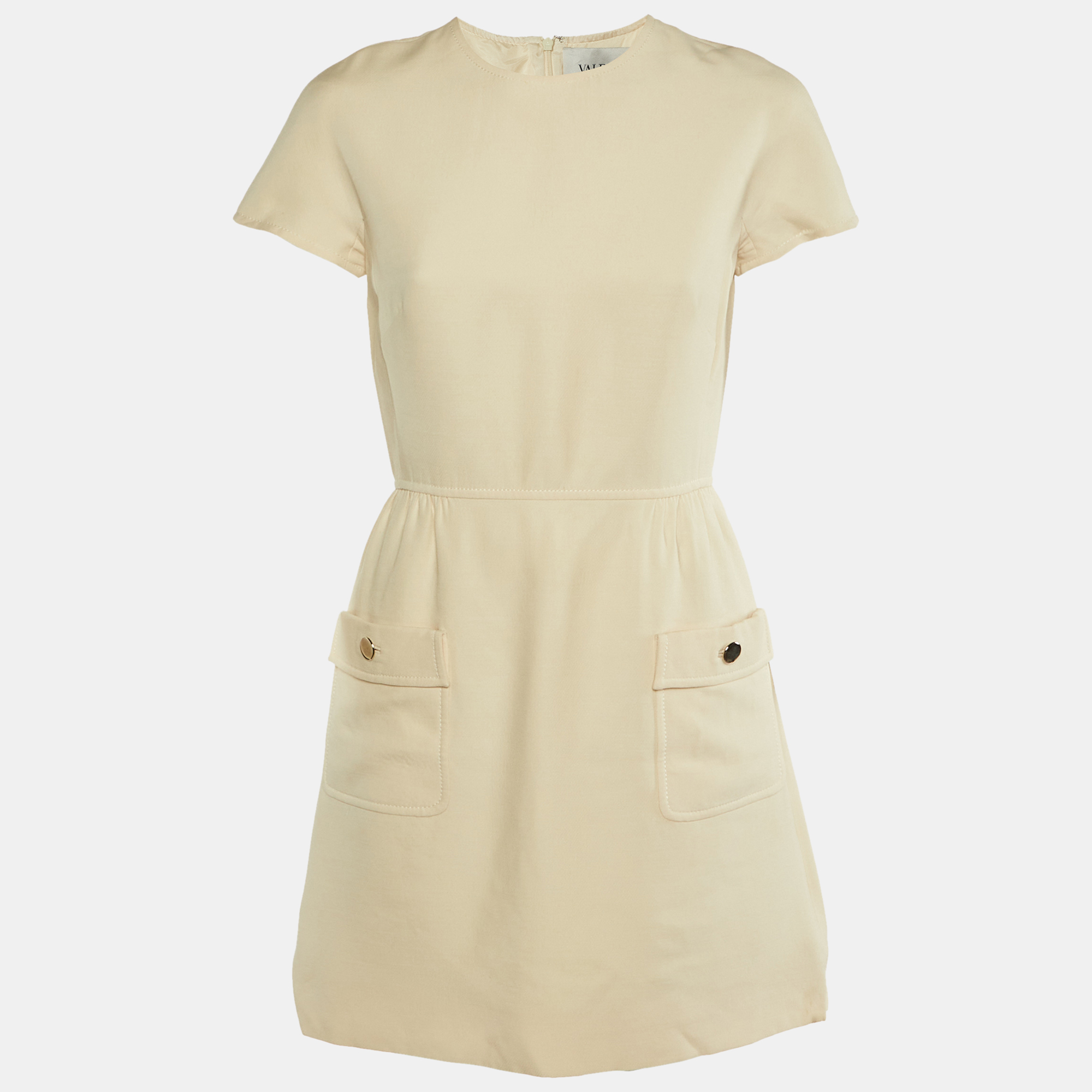 Valentino Cream Wool & Silk Knee Length Dress M