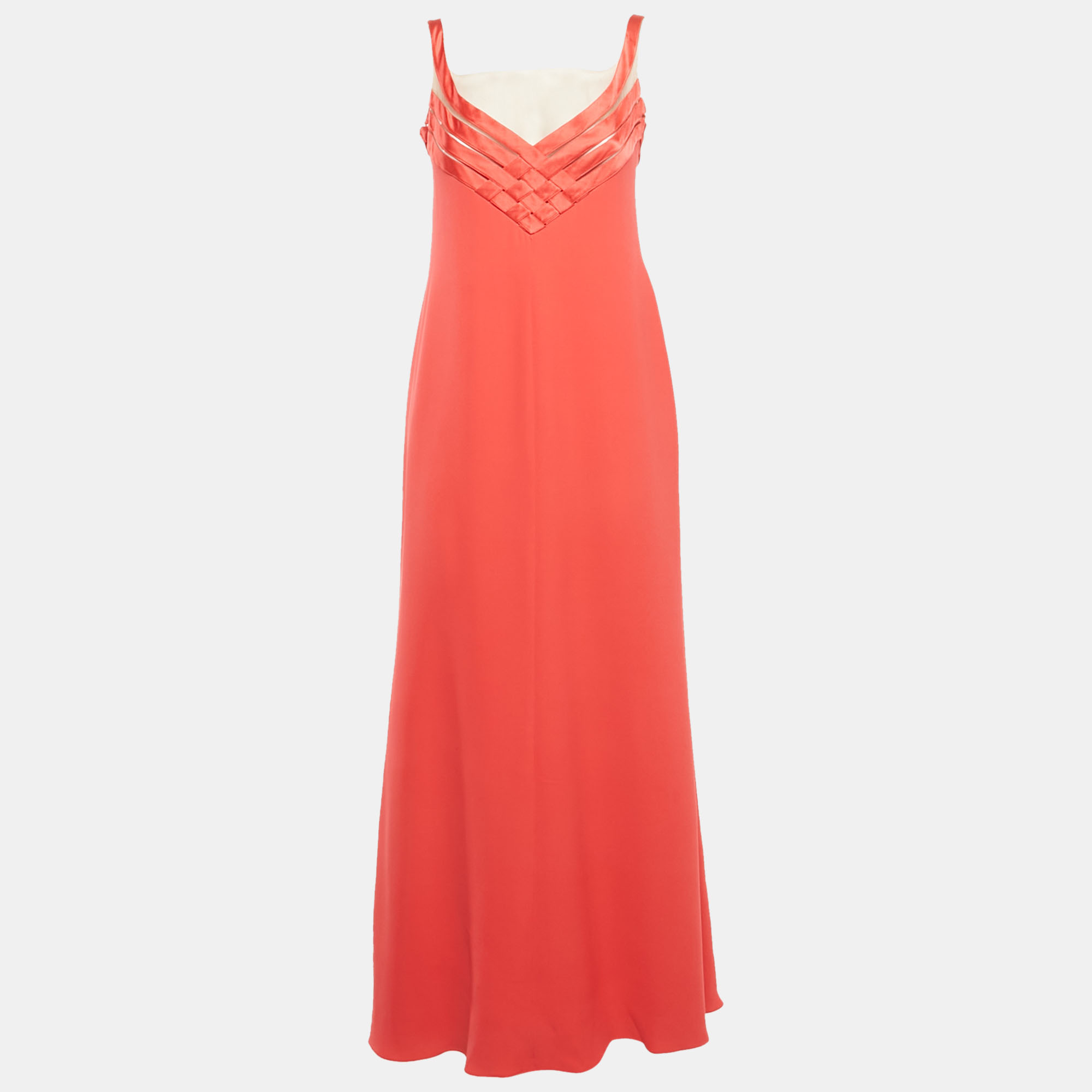 

Valentino Pink Crepe & Satin Detail Sleevveless Maxi Dress L