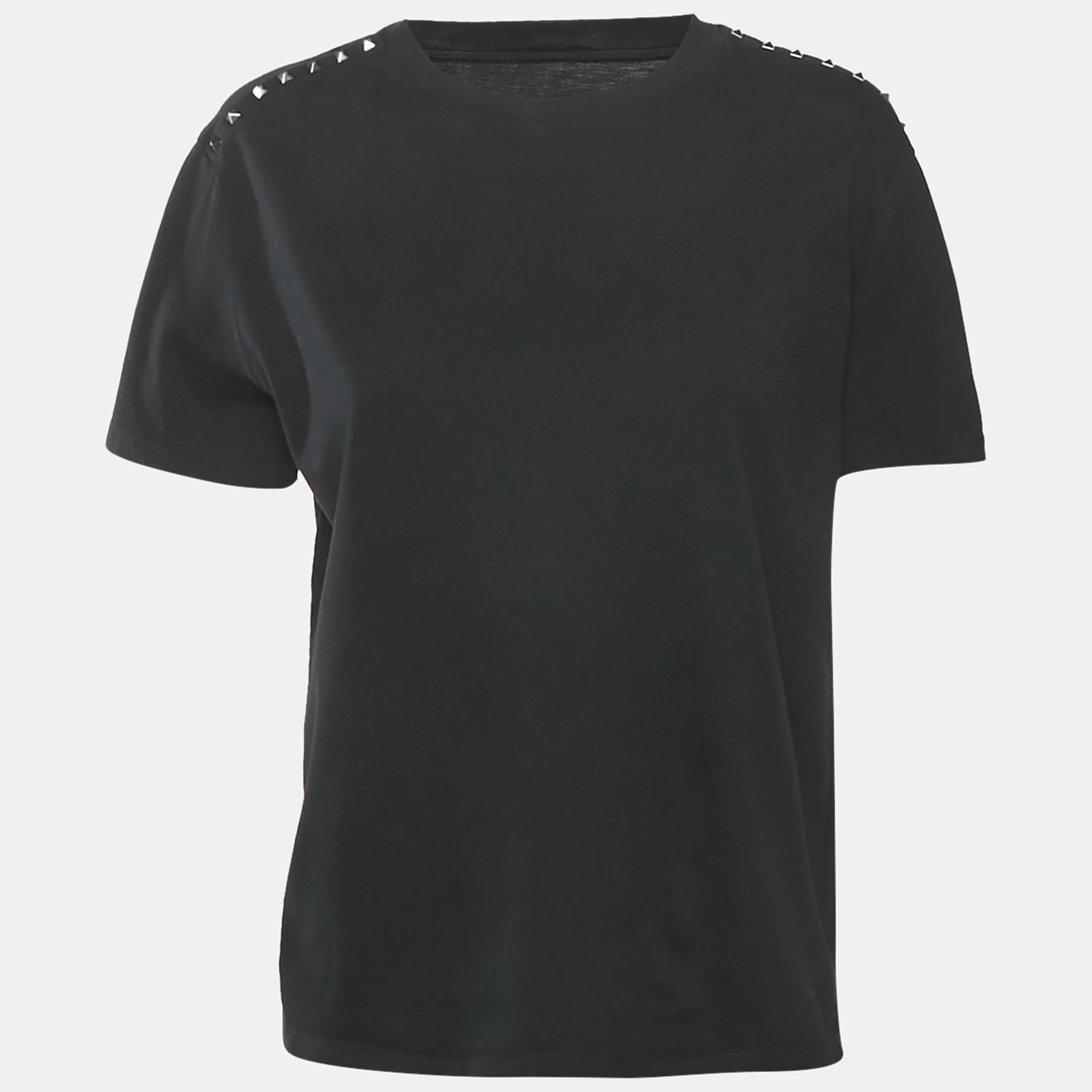 Pre-owned Valentino Black Cotton Knit Stud Detail Crew Neck T-shirt S