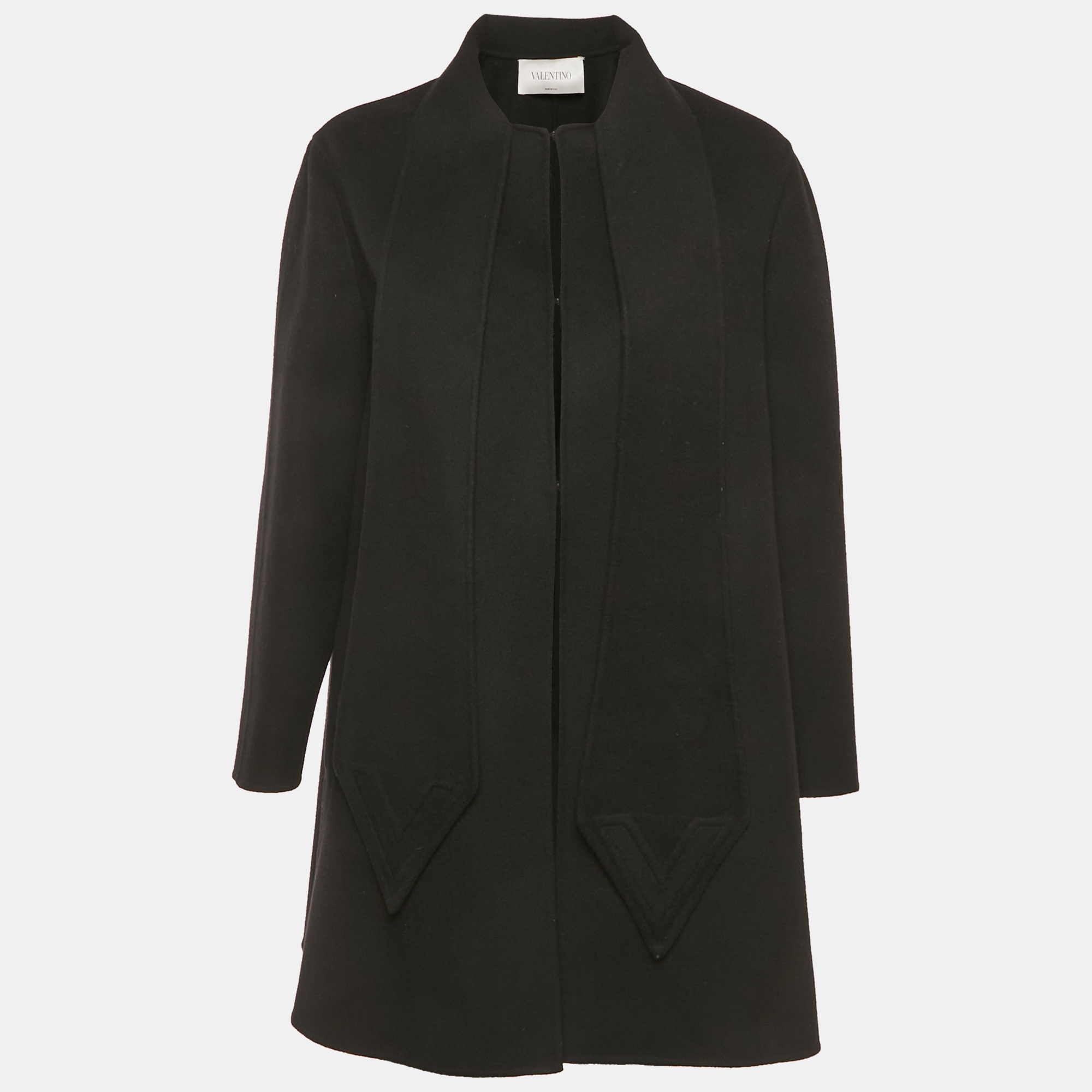 Pre-owned Valentino Black Wool Felt Mid-length Coat S