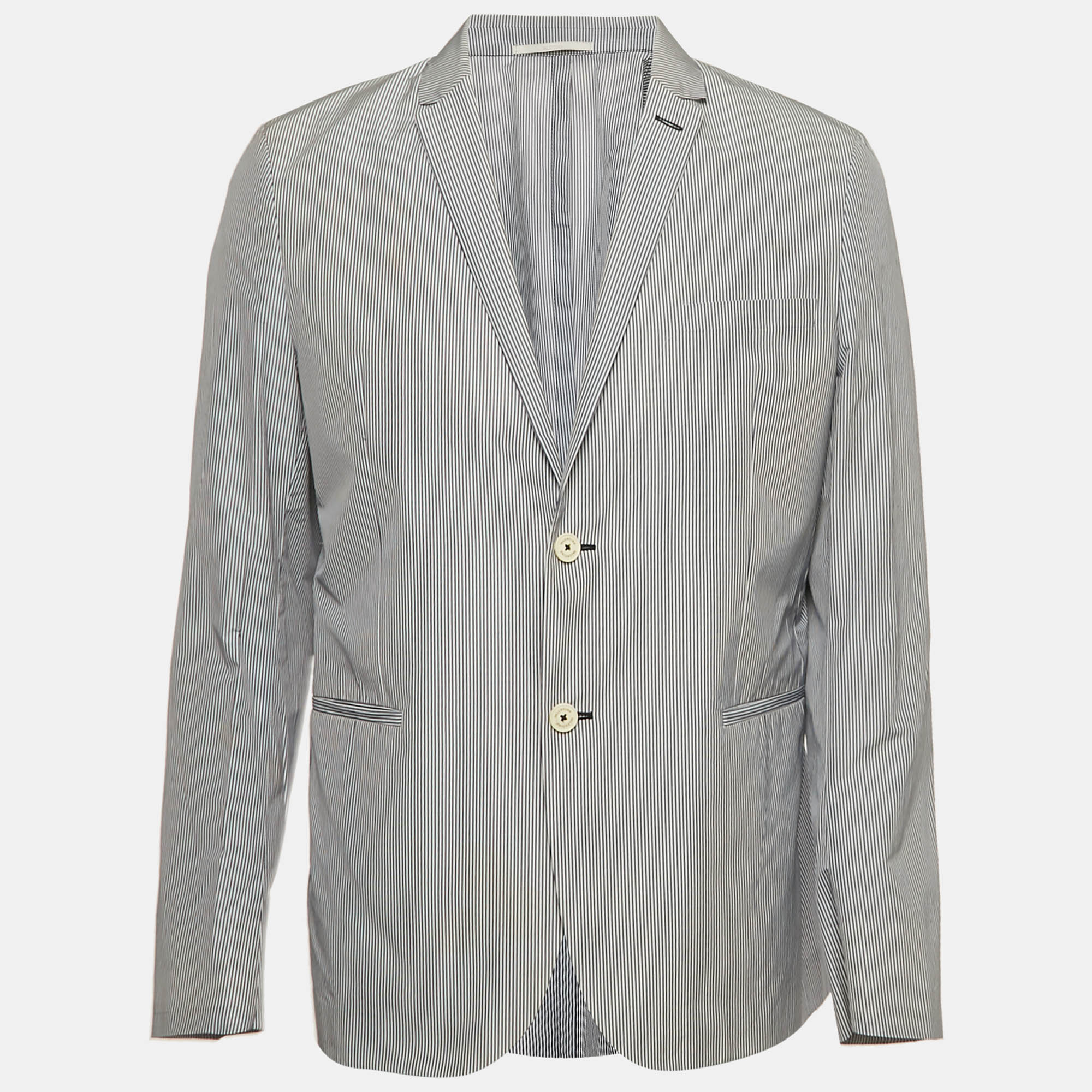 Pre-owned Valentino Blue Stripe Cotton Blend Button Front Blazer Xl