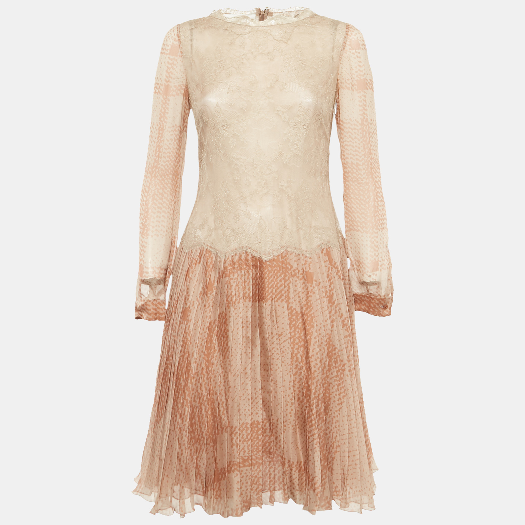

Valentino Beige Silk Pleated Short Dress M