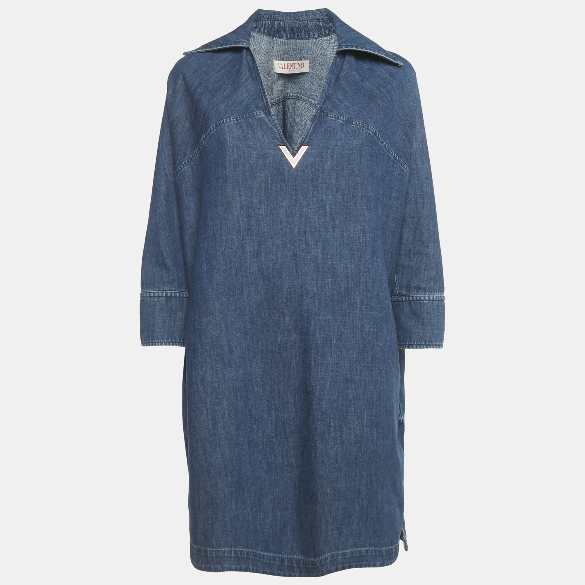 

Valentino Blue Denim V Detail Mini Shift Dress S