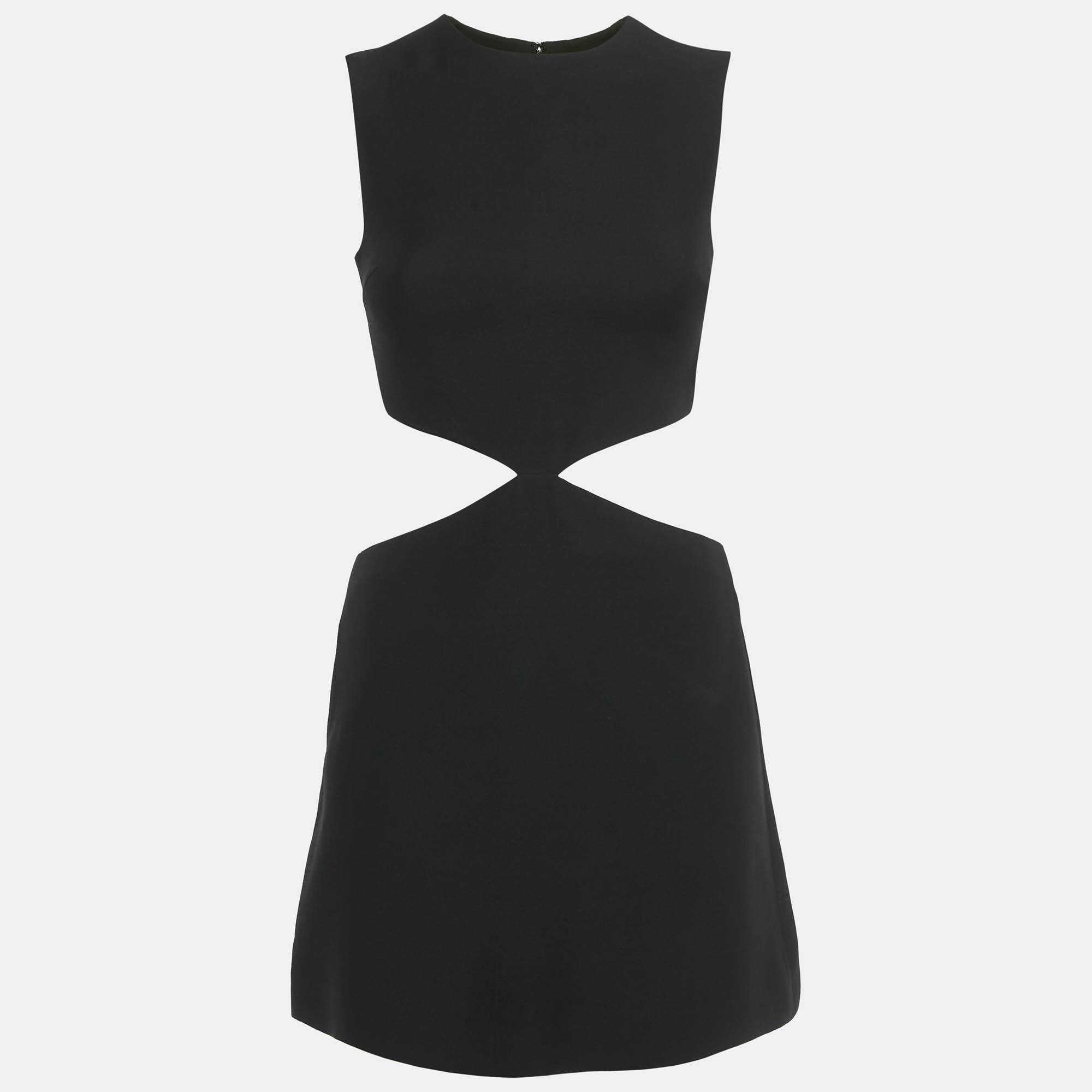 Pre-owned Valentino Black Wool Blend Cut-out Sleeveless Mini Dress S
