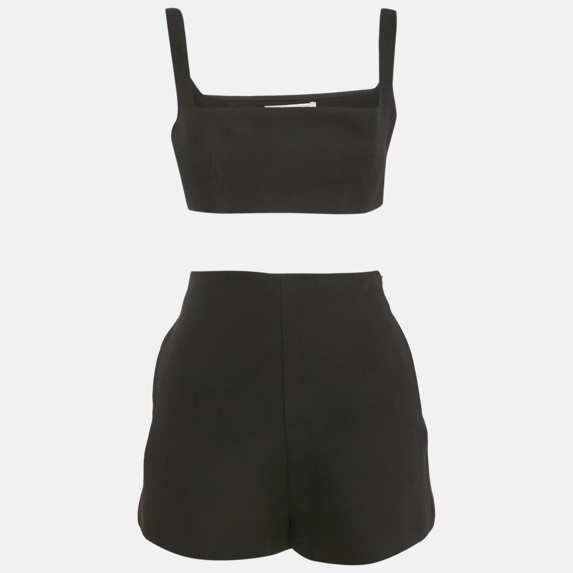 Pre-owned Valentino Black Wool Blend Top And Shorts Set S