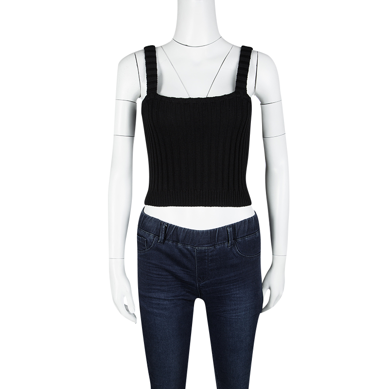 

Valentino Black Wool Ribbed Sleeveless Crop Top