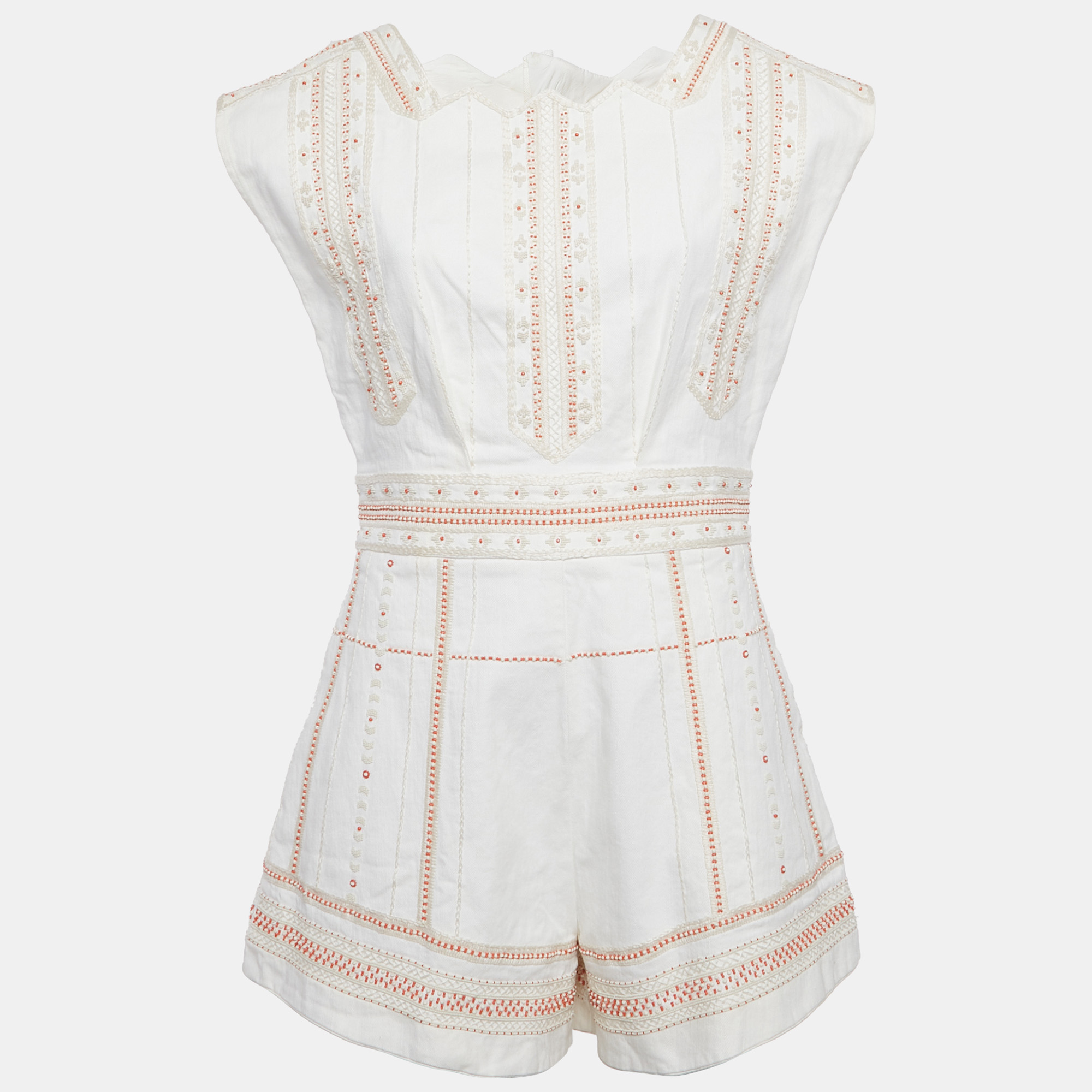 

Valentino White Embroidered Denim Romper M