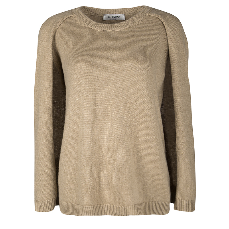 Pre Owned Valentino Brown Cape Style Cashmere Sweater L