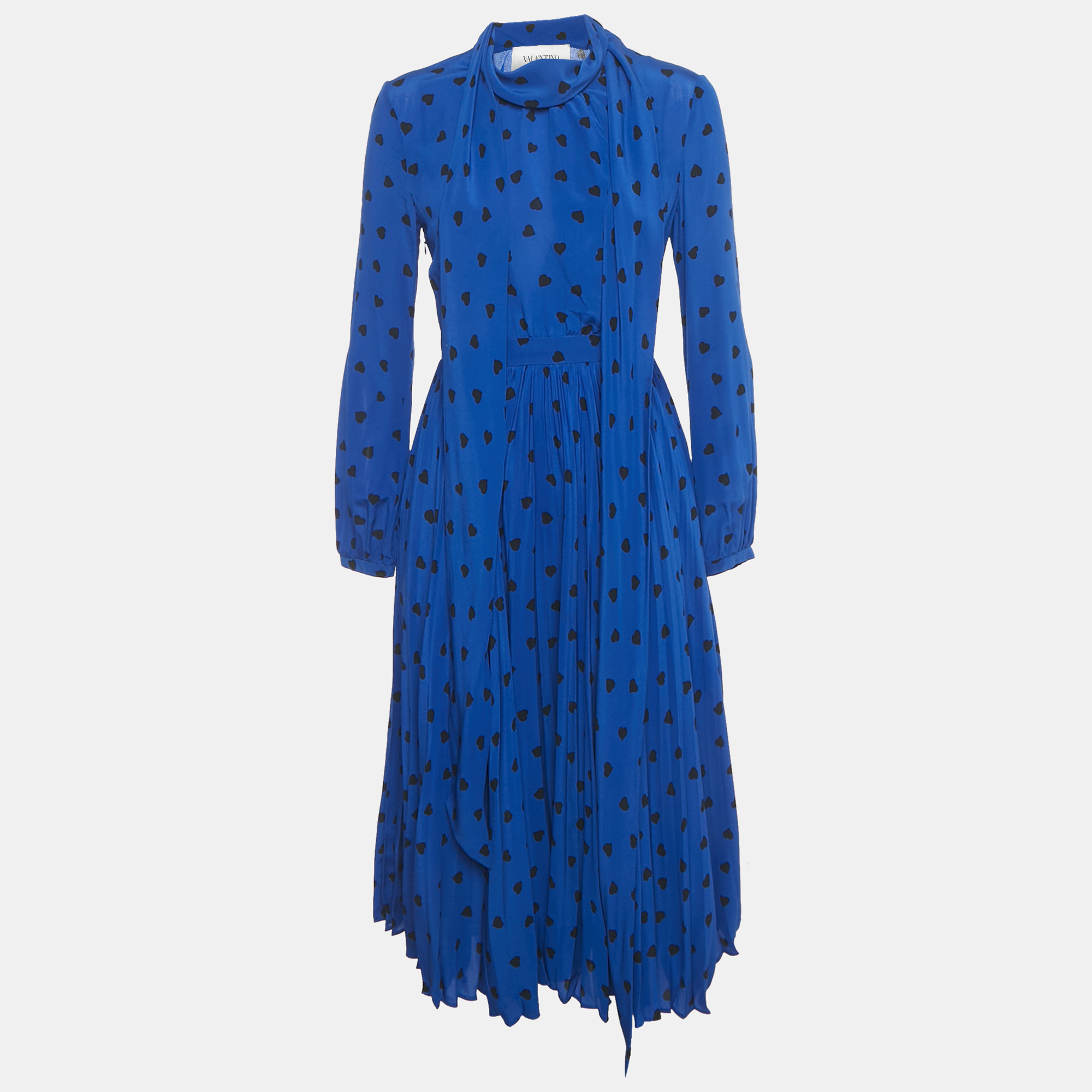 

Valentino Blue Heart Print Silk Pleated Midi Dress S