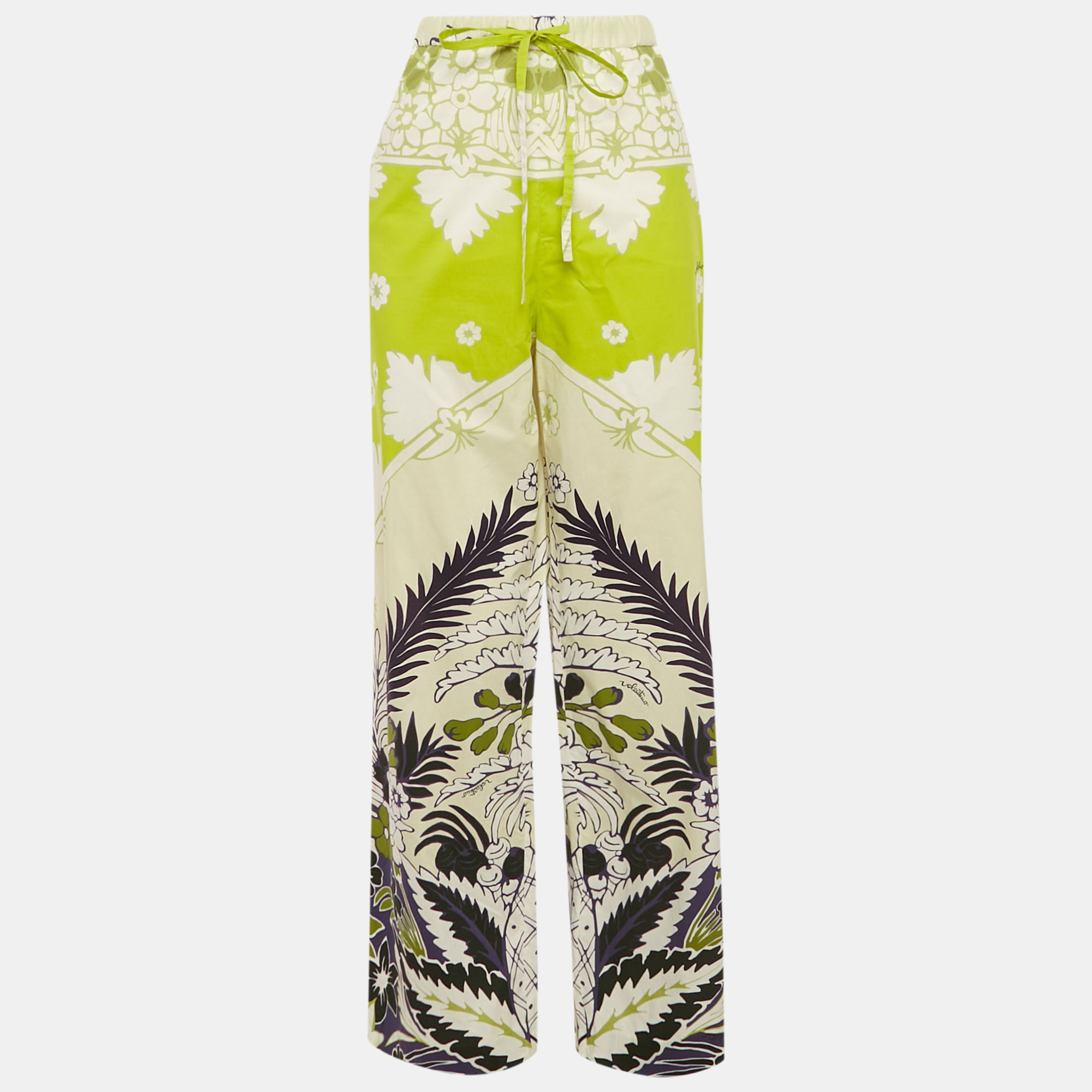 Pre-owned Valentino Multicolor Floral Print Cotton Wide Leg Trousers M
