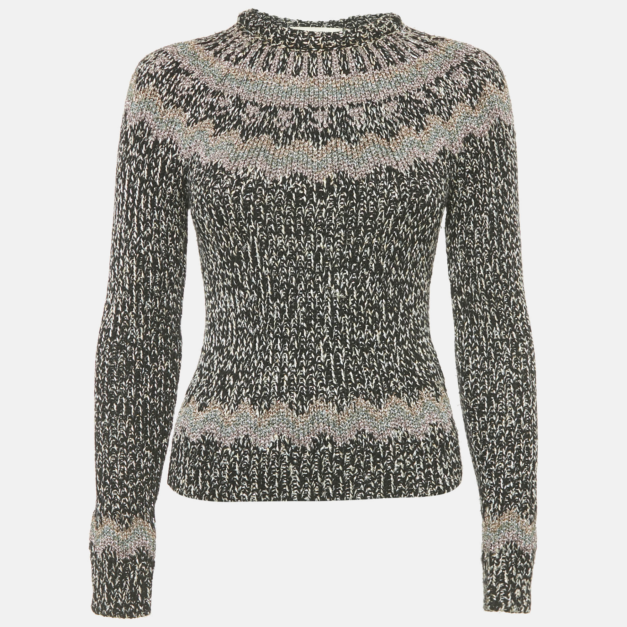 

Valentino Black Lurex Rib Knit Wool Blend Sweater S