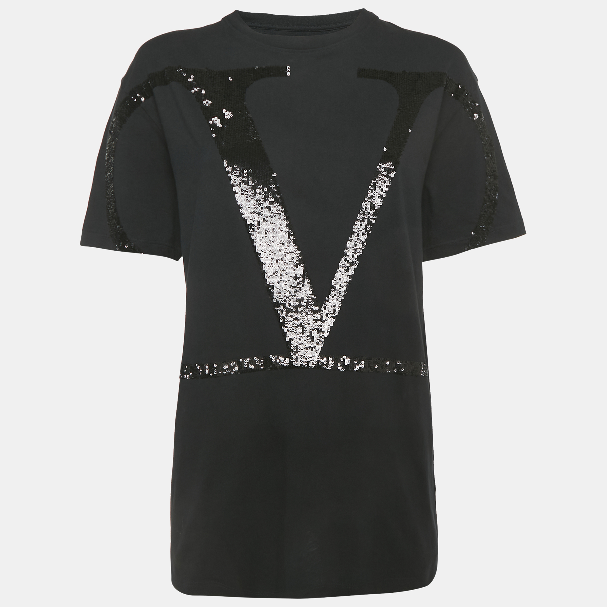 Valentino Black Cotton VLogo Sequence Embellished Crew Neck T-Shirt M