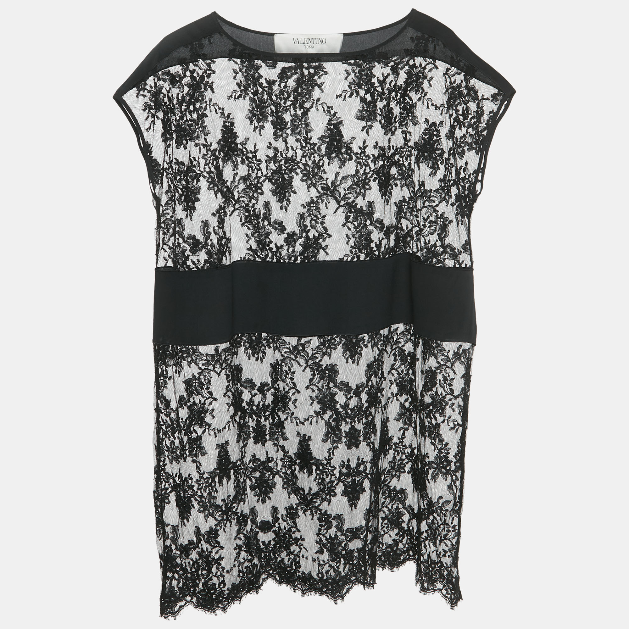 Valentino Black Sheer Silk Lace Mini Dress S