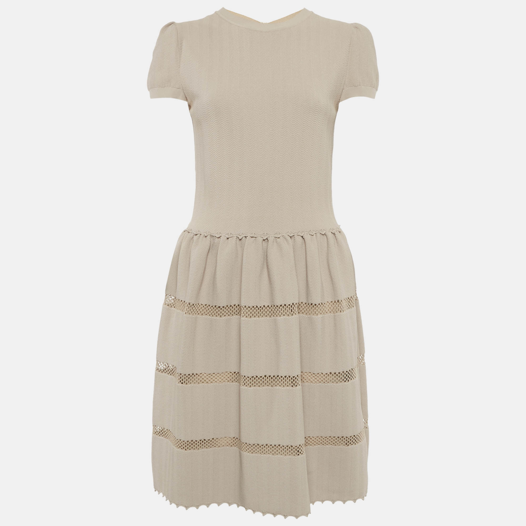 Valentino Beige Stretch Knit Mesh Detail Mini Dress M