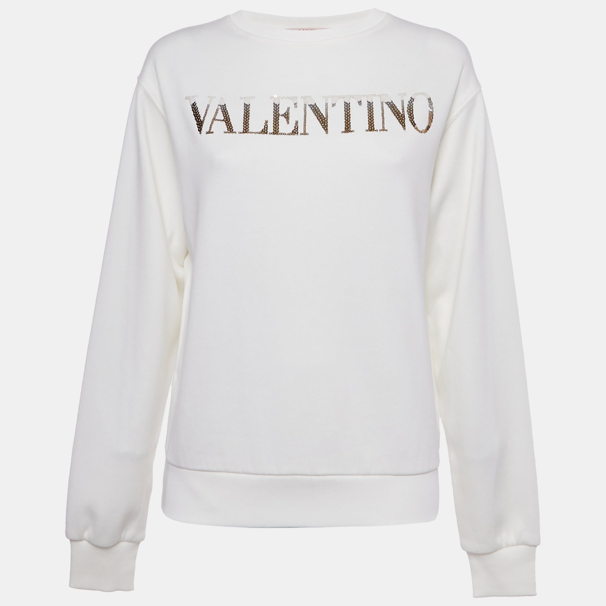 

Valentino Off White Sequin Logo Cotton Sweatshirt M