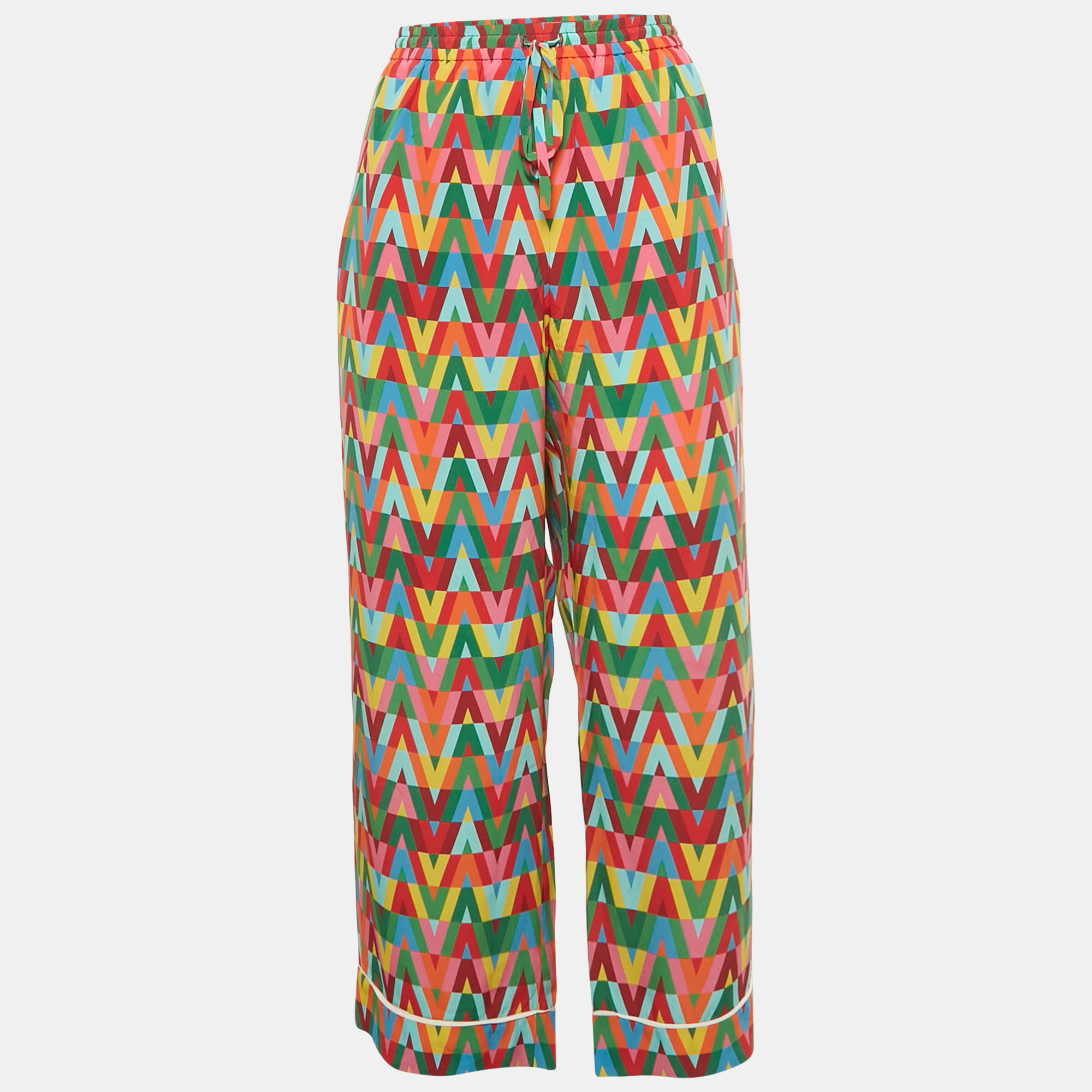 

Valentino Multicolor V-Optical Print Silk Drawstring Trousers L