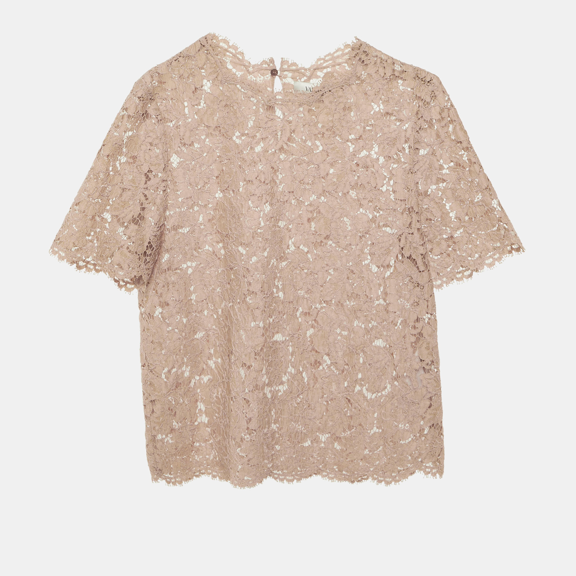 

Valentino Pink Floral Lace Scalloped Top M