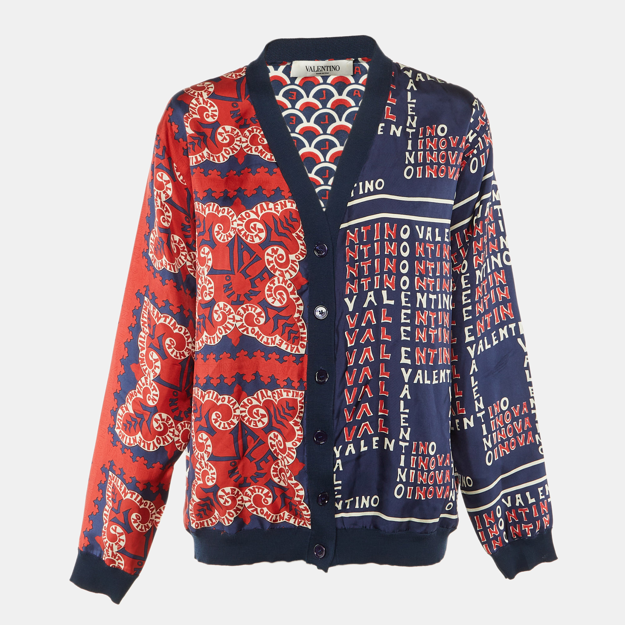 

Valentino Navy Blue Printed Silk & Wool Cardigan L