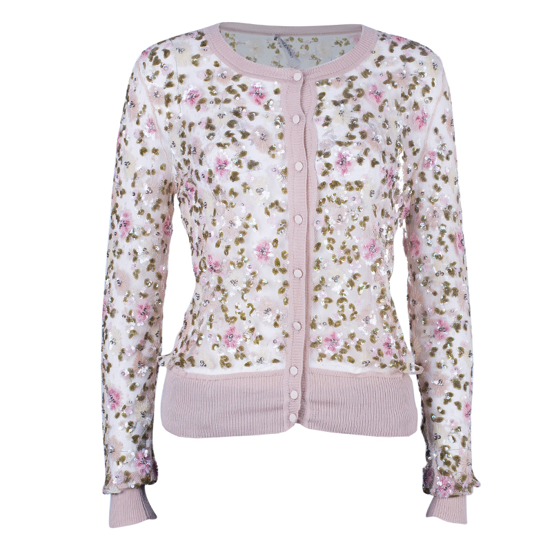 Pre Owned Valentino Floral Embellished Cardigan M