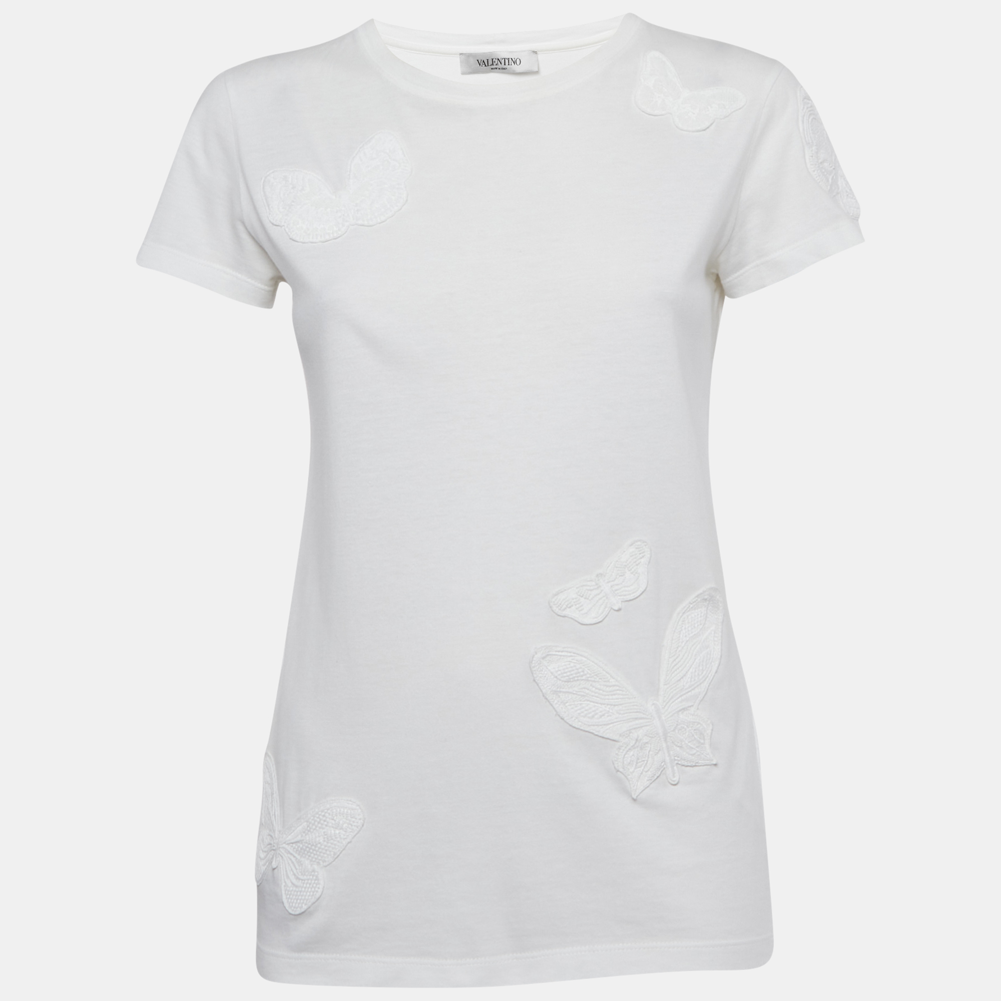 

Valentino White Butterfly Applique Jersey T-Shirt S
