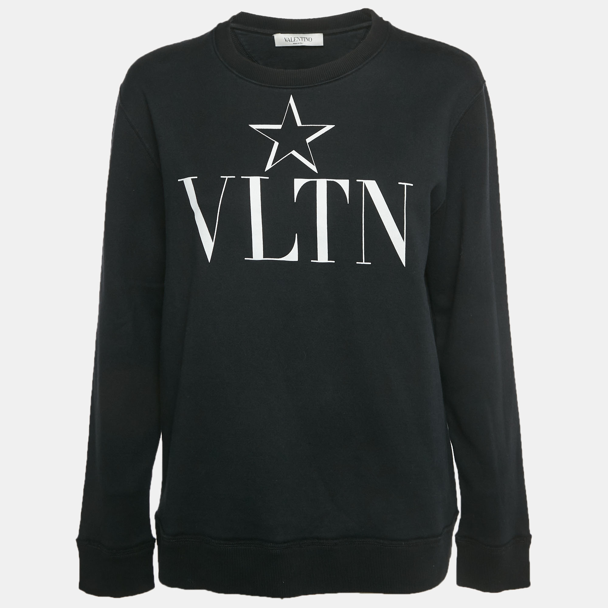 Pre-owned Valentino Black Logo Print Cotton Sweatshirt M