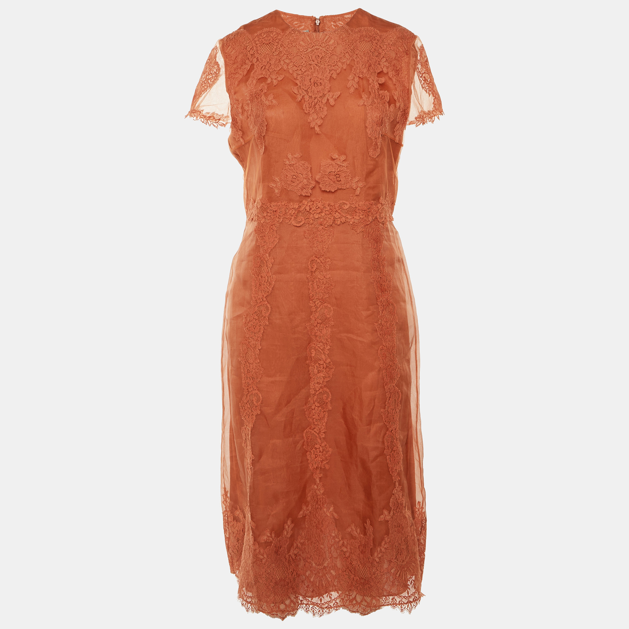 

Valentino Orange Lace & Organza Midi Dress M