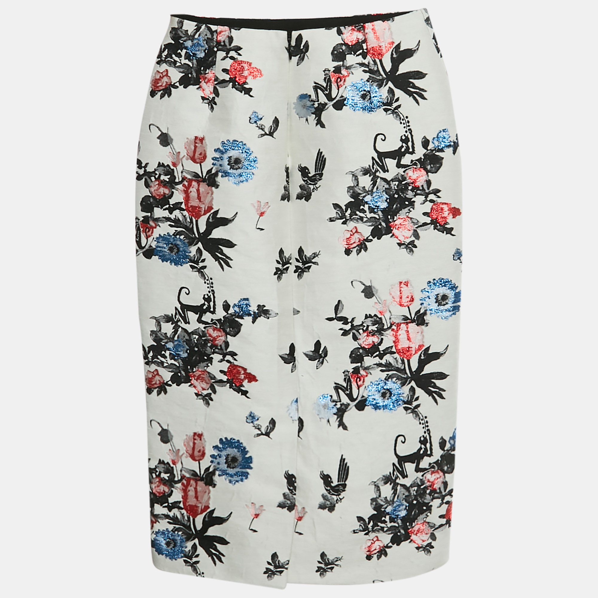 Pre-owned Valentino White Floral Jacquard Pencil Skirt S