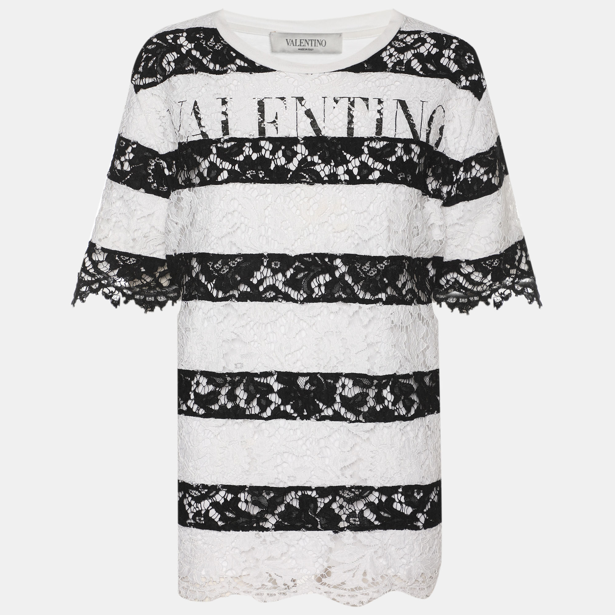 

Valentino White/Black Lace and Jersey Logo Tops