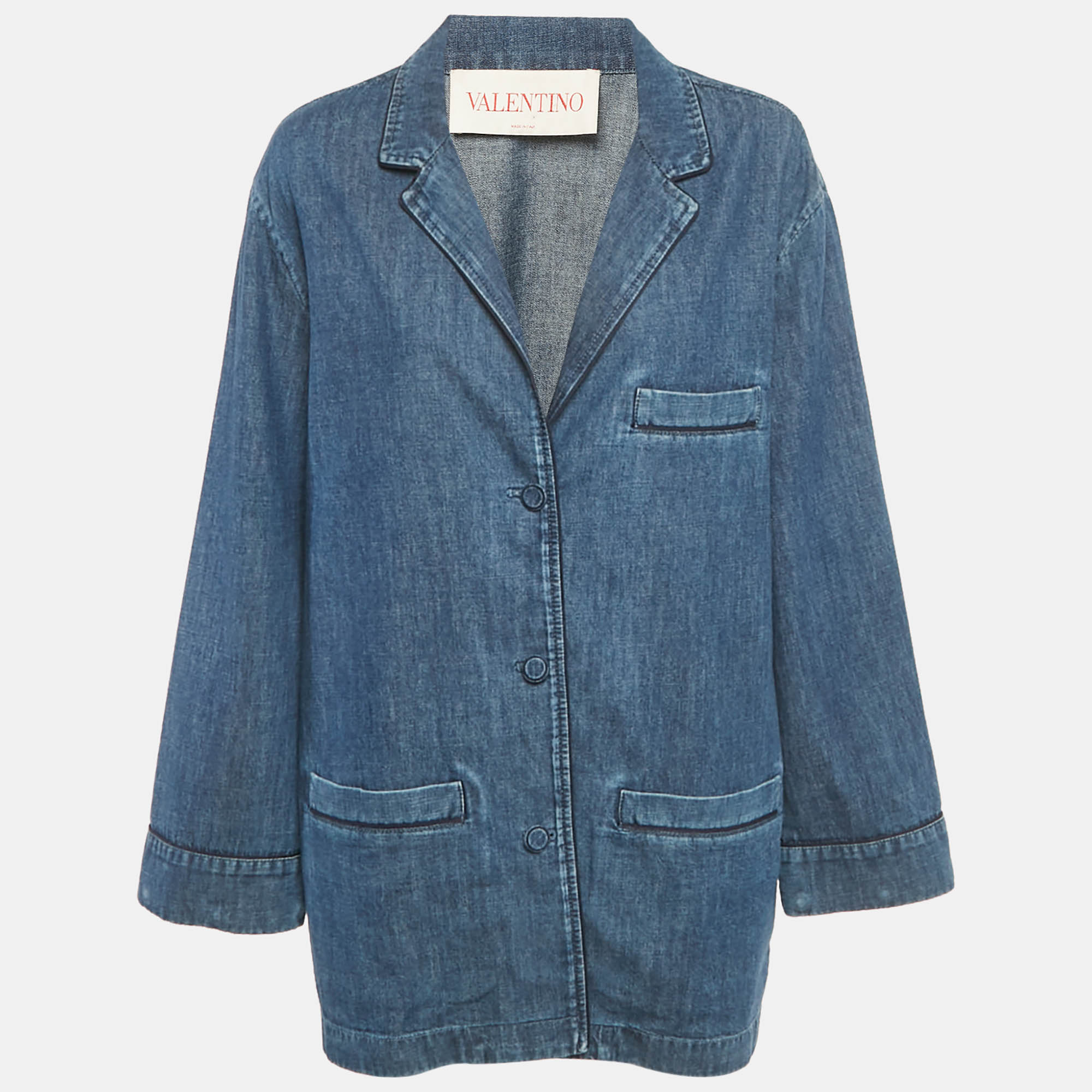 

Valentino Navy Blue Denim Button Front Blazer L