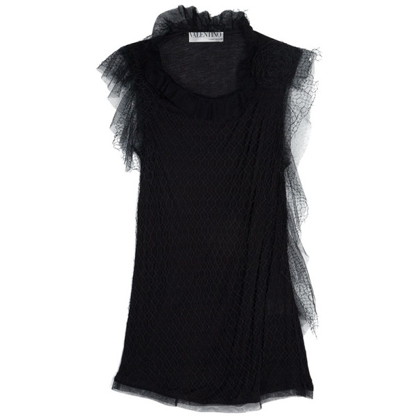 Pre Owned Valentino Black Floral Embellished Top S