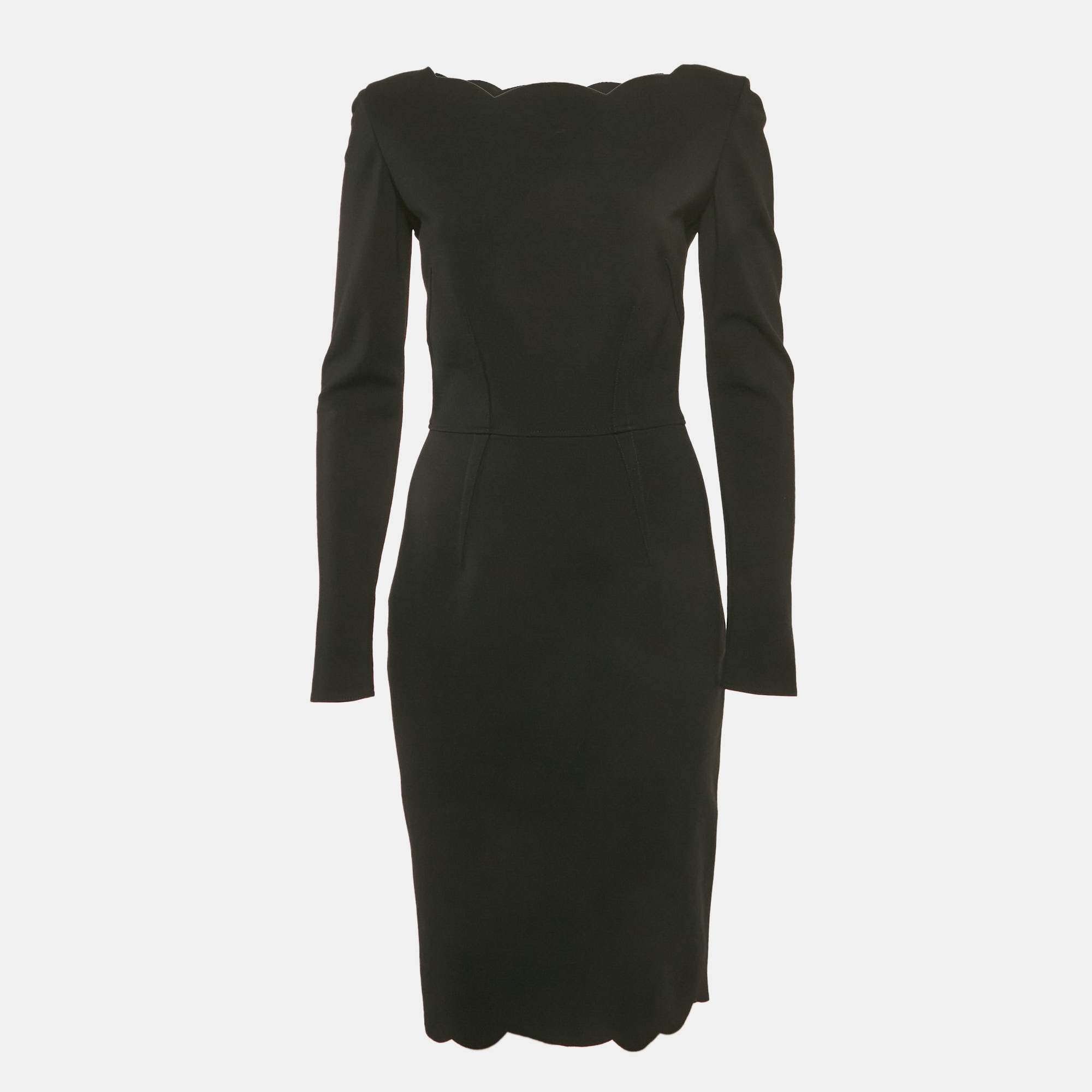 

Valentino Black Wool Scallop Trim Short Dress M