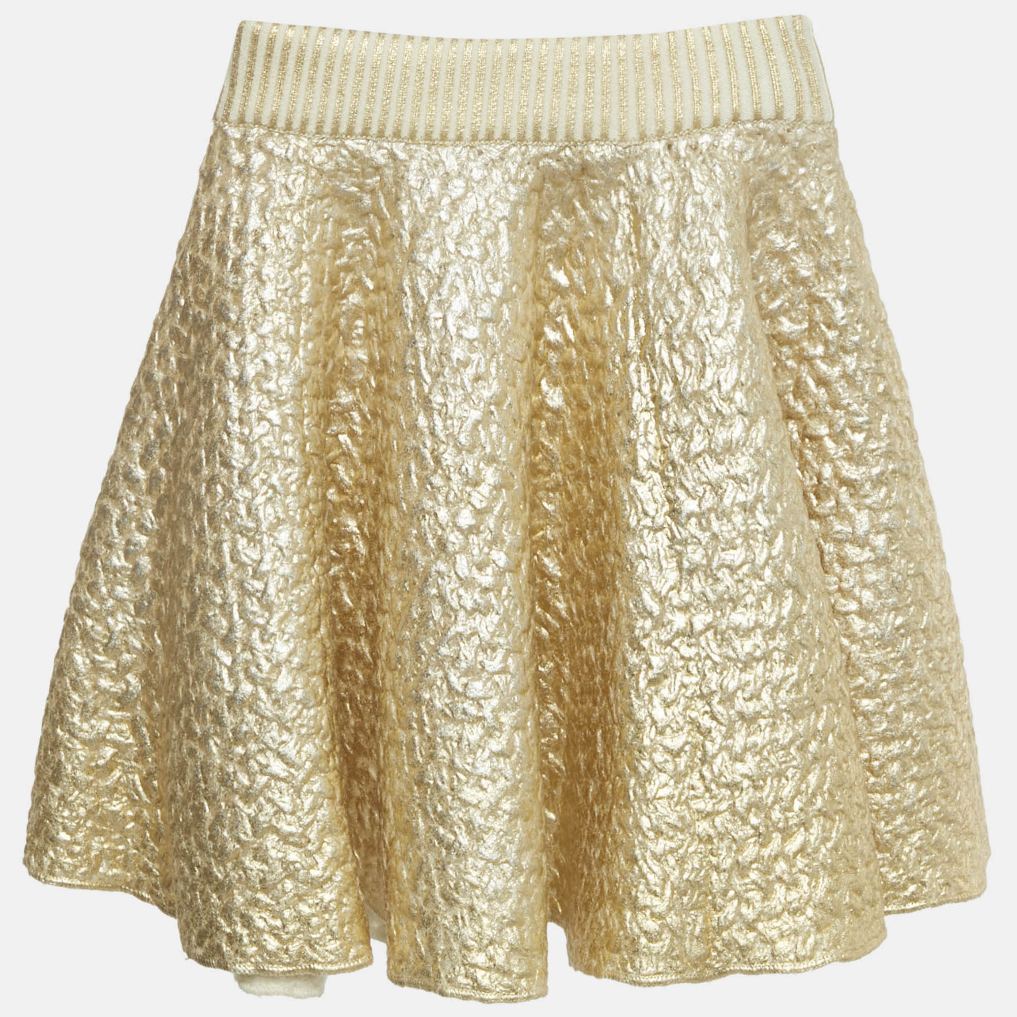 

Valentino Gold Metallic Coated Knit Mini Skirt XS