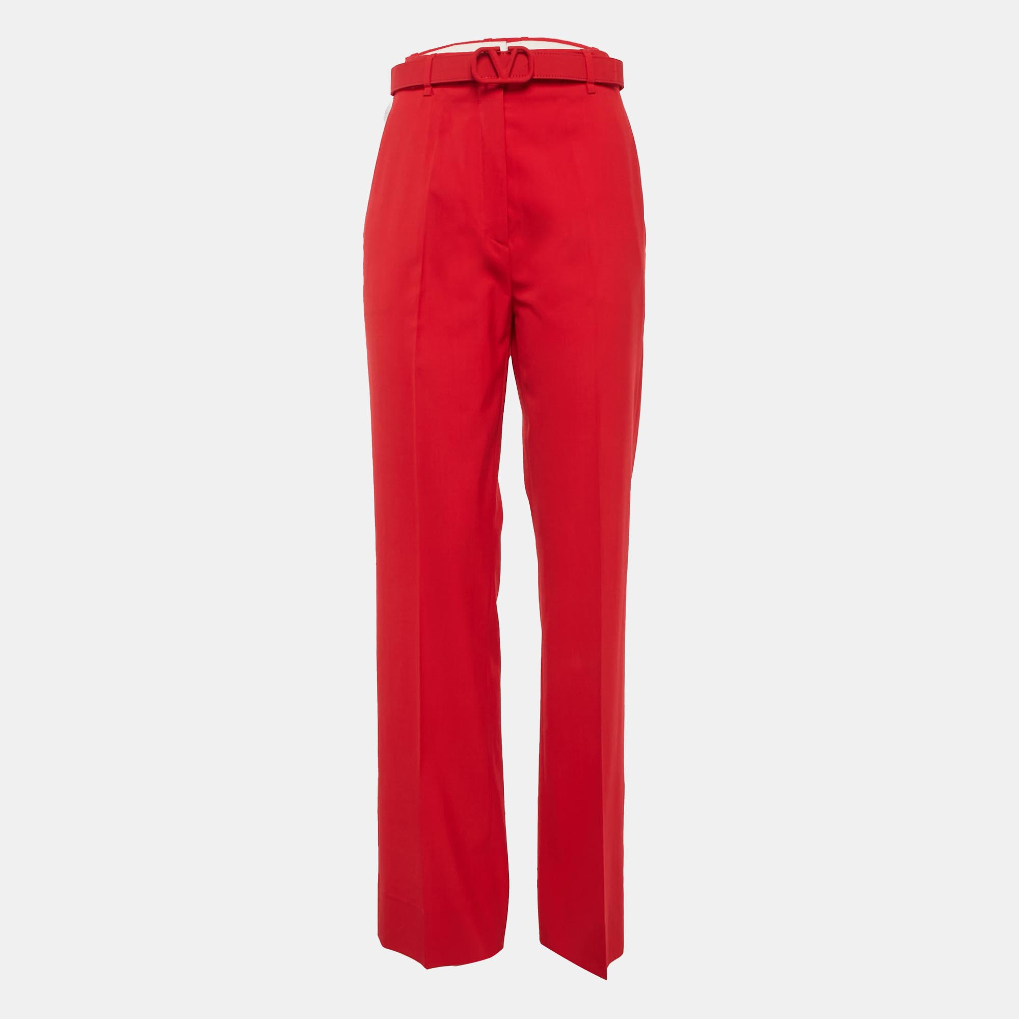 

Valentino Red Crepe Belted High Rise Trouser M
