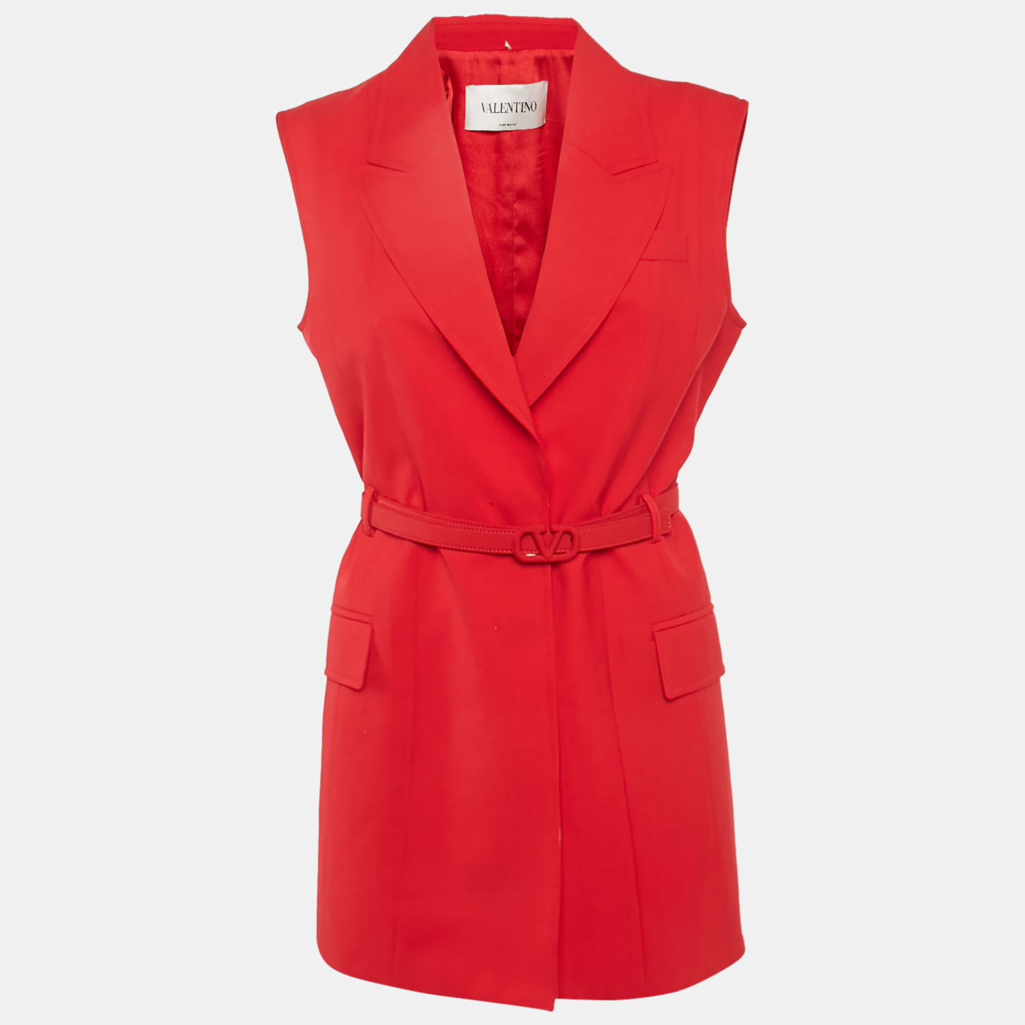 

Valentino Red Crepe Belted Mini Dress M