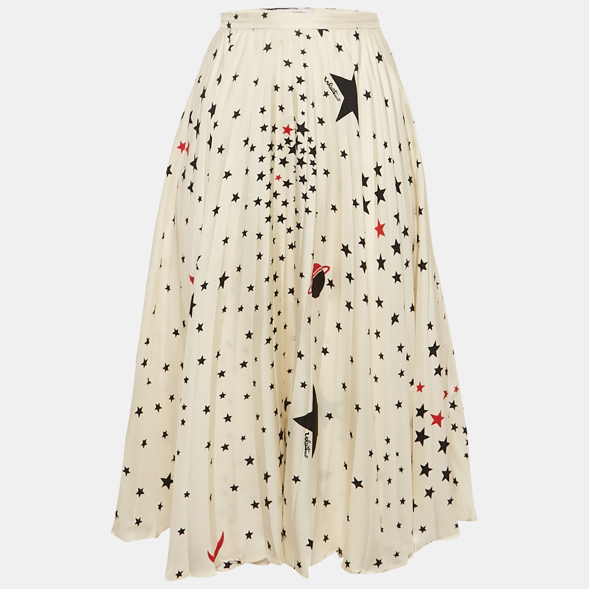 

Valentino Cream Stars Print Silk Plisse Midi Skirt S