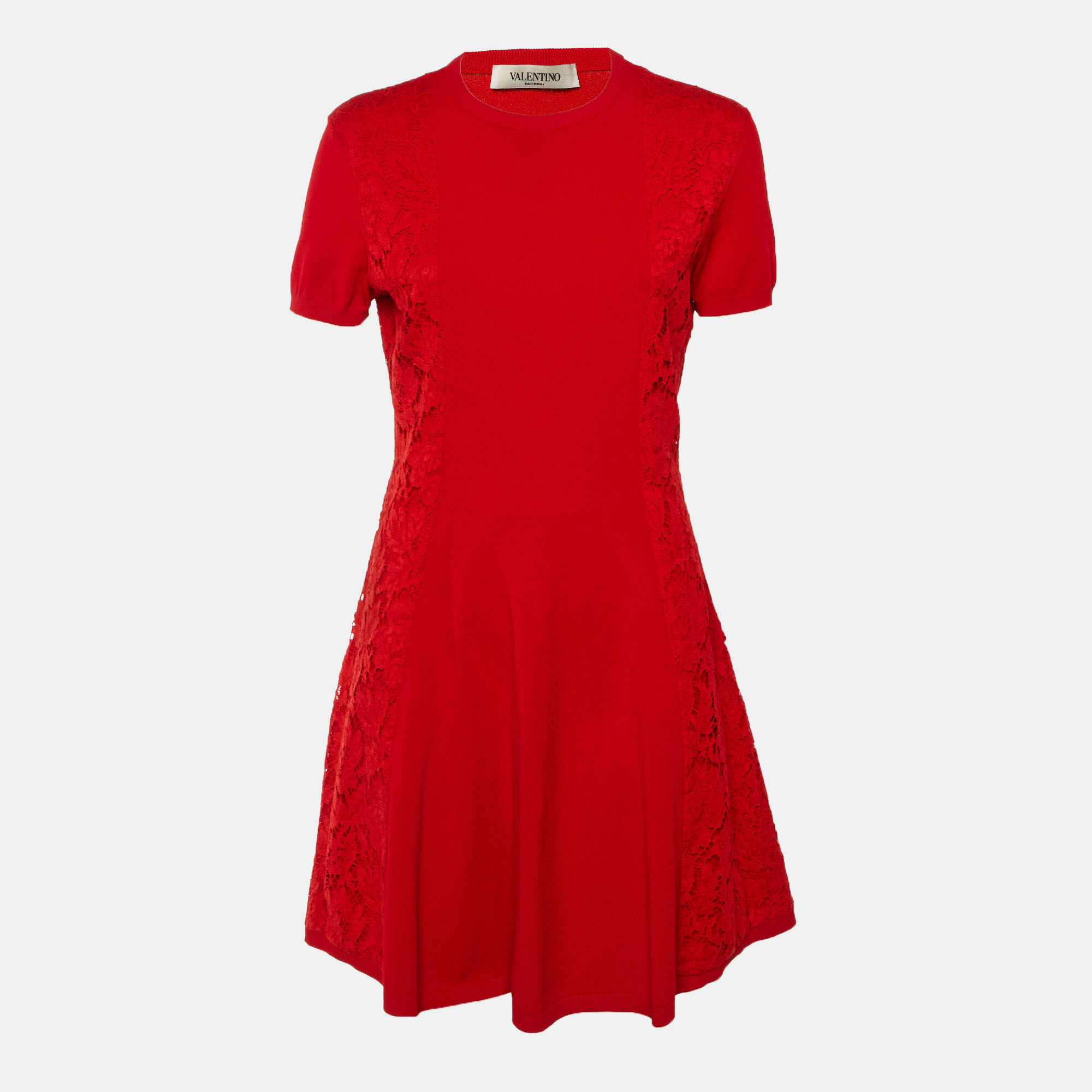 

Valentino Red Knit & Lace Panel Detail Mini Dress L