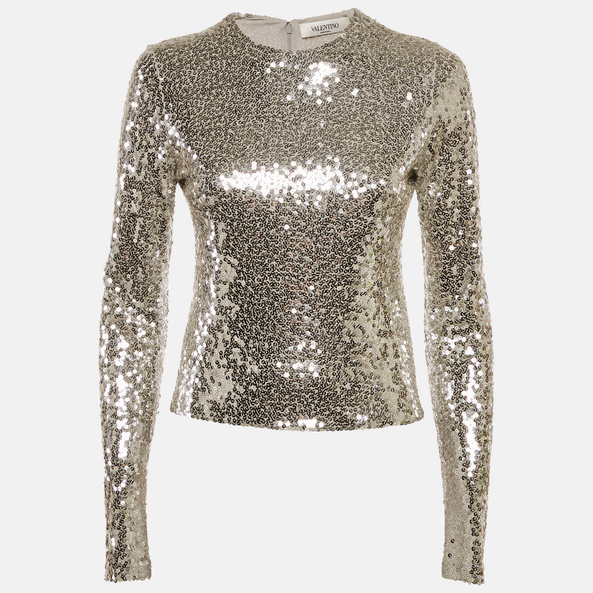 

Valentino Grey/Silver Sequin Embellished Jersey Bodysuit M