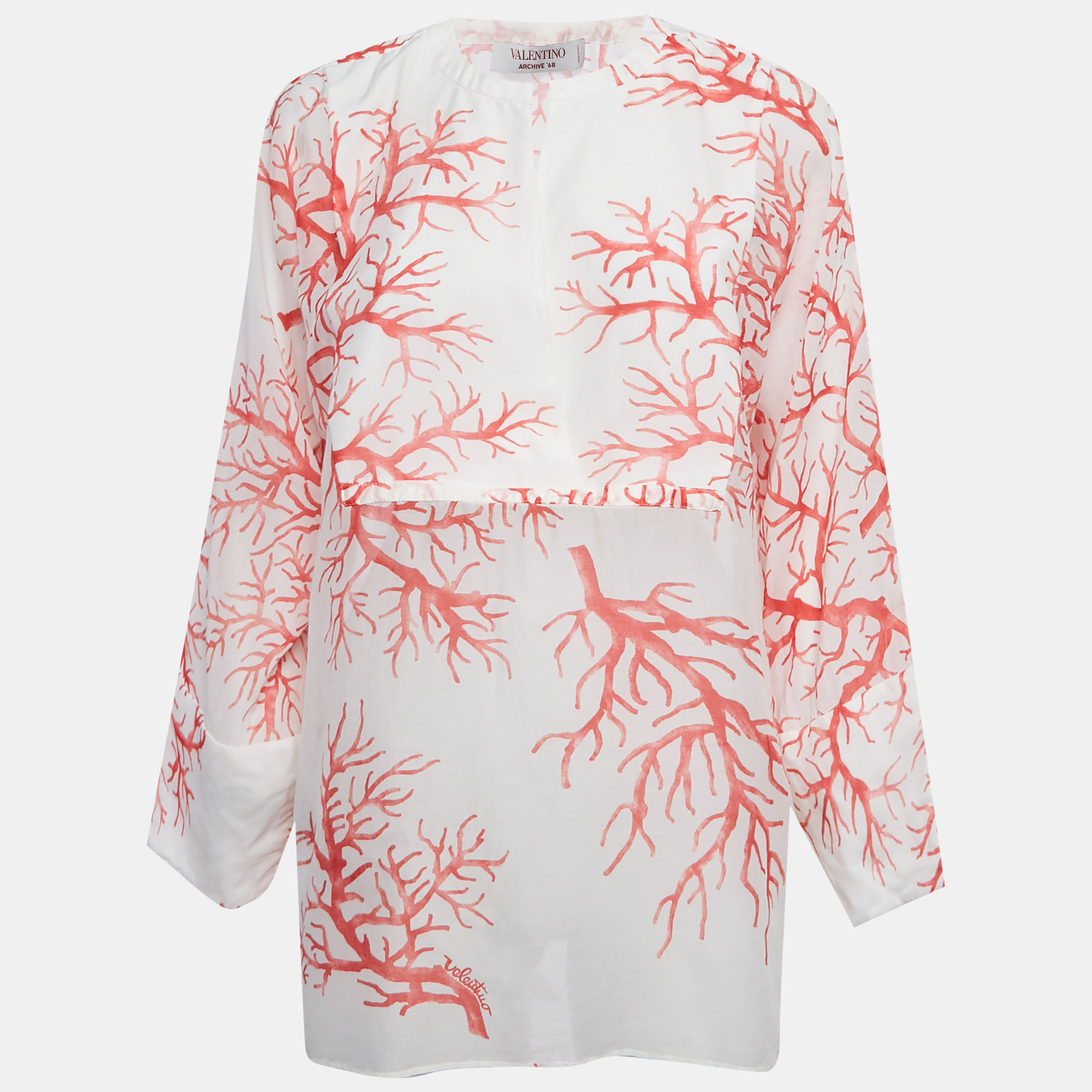 

Valentino Archive '68 White Coral Print Cotton Blouse S