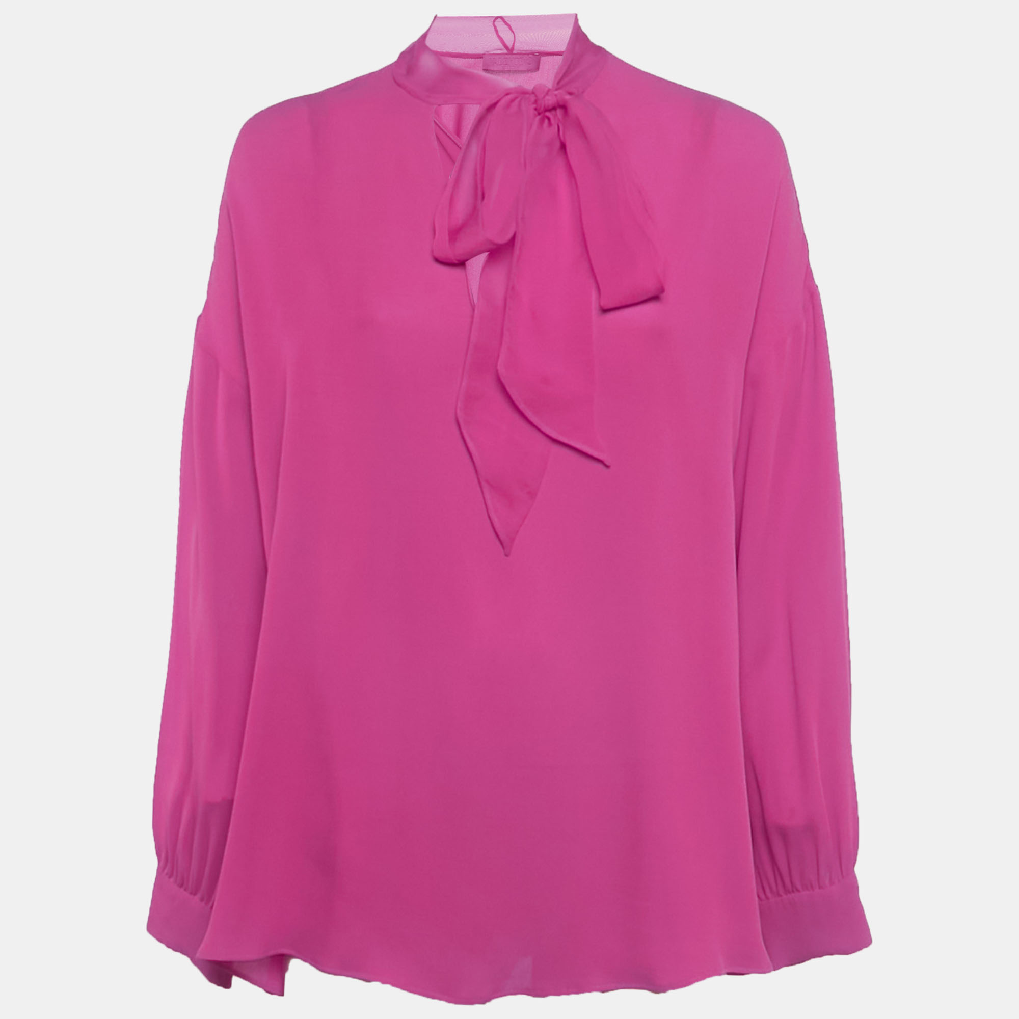 

Valentino Pink Silk Neck Tie-Up Blouse S