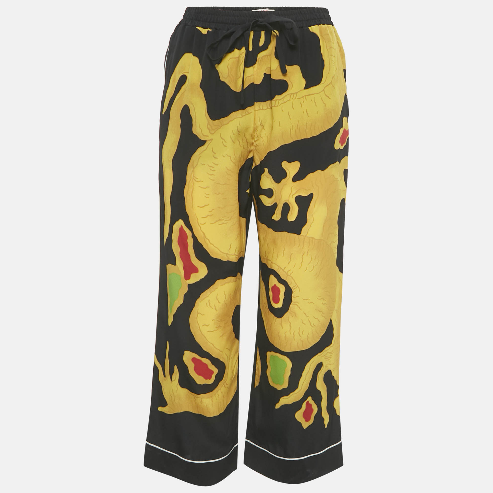 

Valentino Black Dragon Printed Silk Straight Leg Pants S