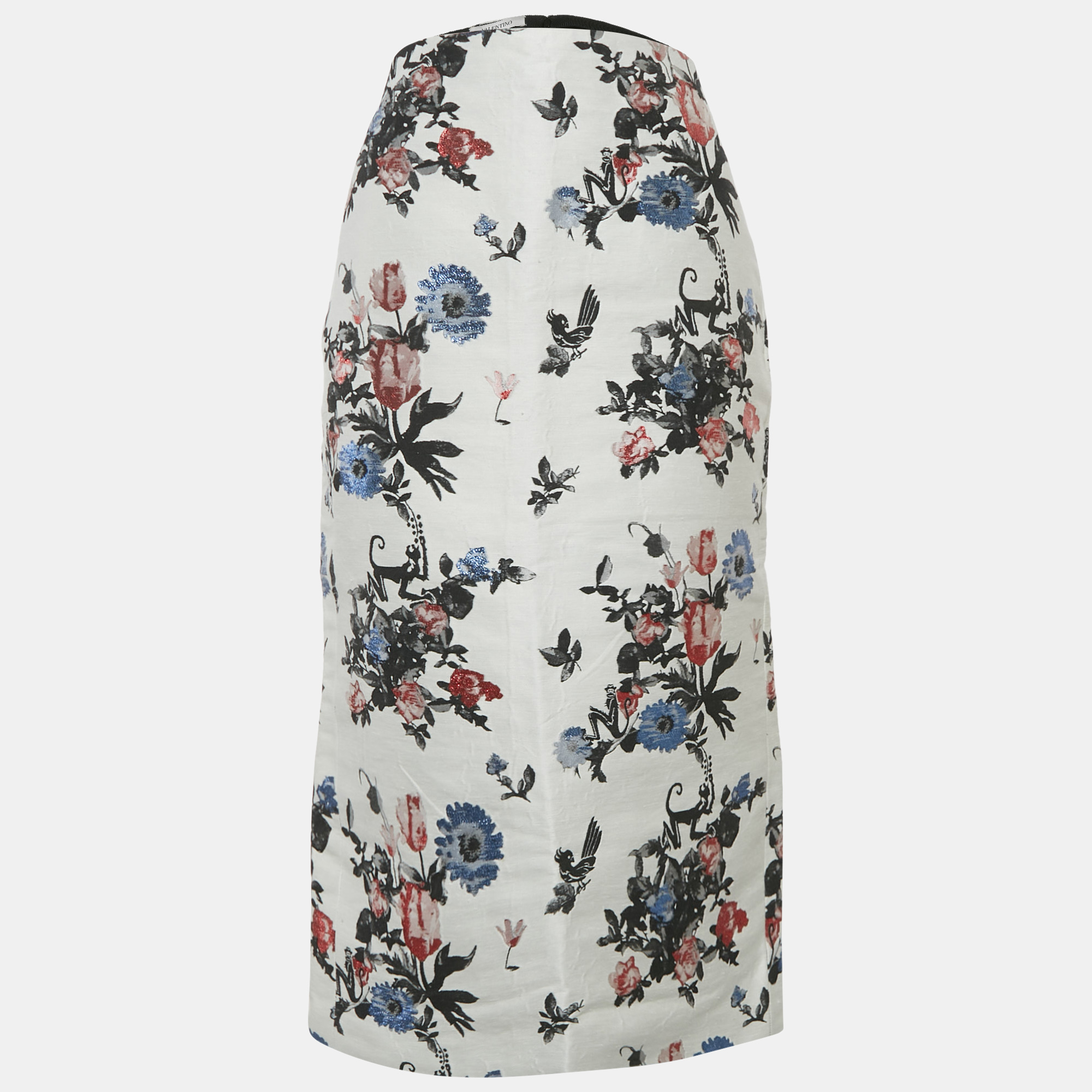 

Valentino Blue Floral Jacquard Pencil Skirt M, White