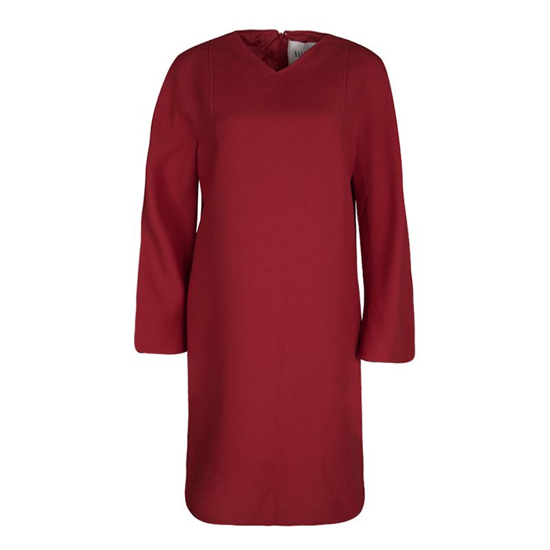 فستان فالنتينو صوف أحمر وحرير بأكمام طويلة M