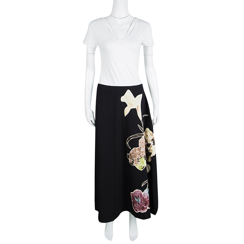 

Valentino Black Wool Floral Applique Detail Asymmetric Midi Skirt