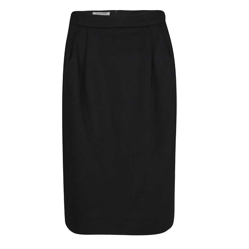 Pre Owned Valentino Black Wool Cashmere Pencil Skirt M