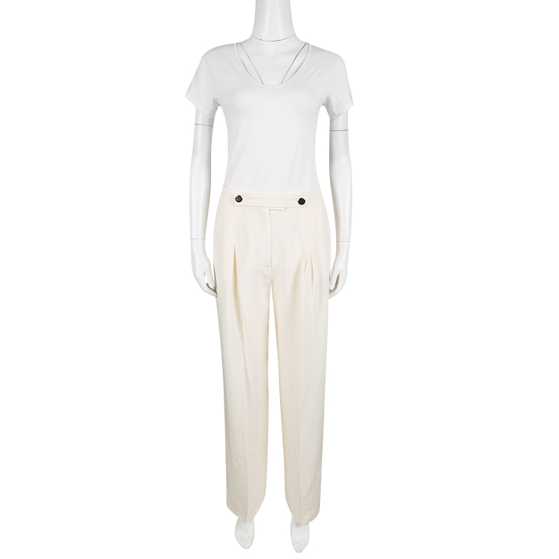 

Valentino Cream Silk High Waist Wide Leg Trousers