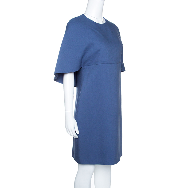 

Valentino Blue Silk Wool Cape Dress