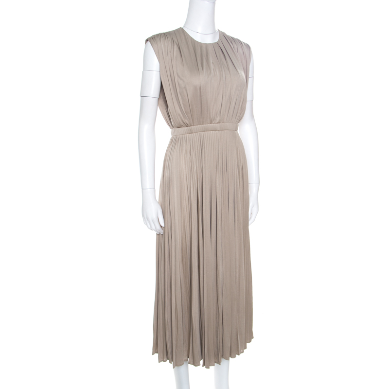 

Valentino Beige Cutout Back Detail Pleated Silk Dress