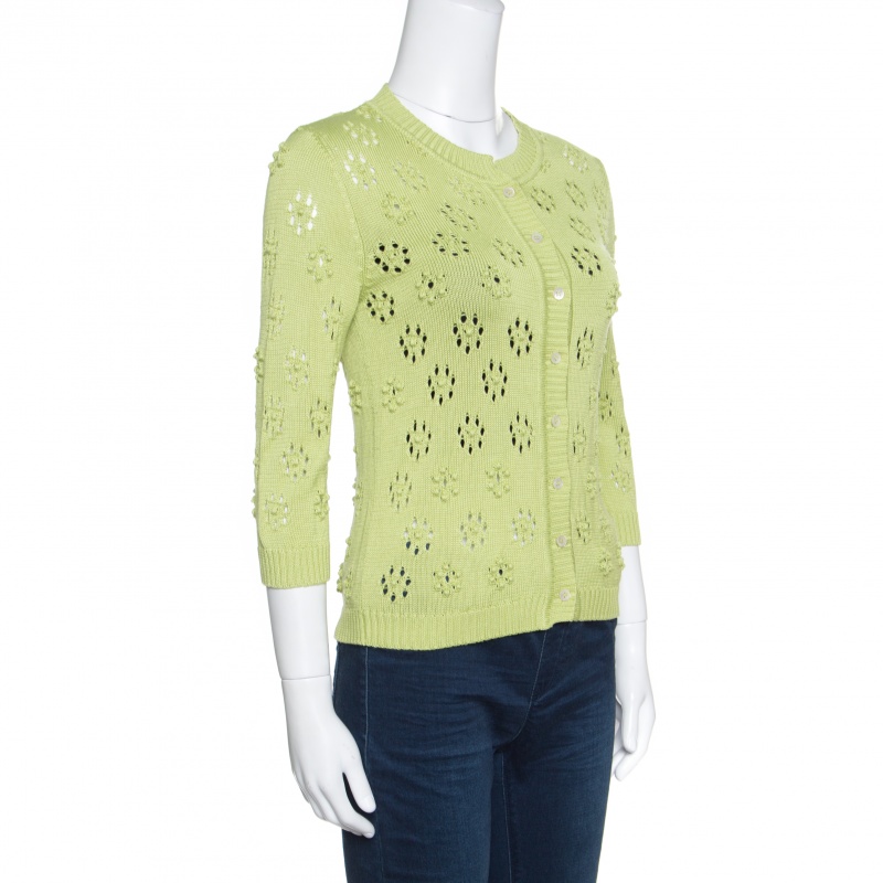 

Valentino Green Perforated Bobble Knit Cardigan